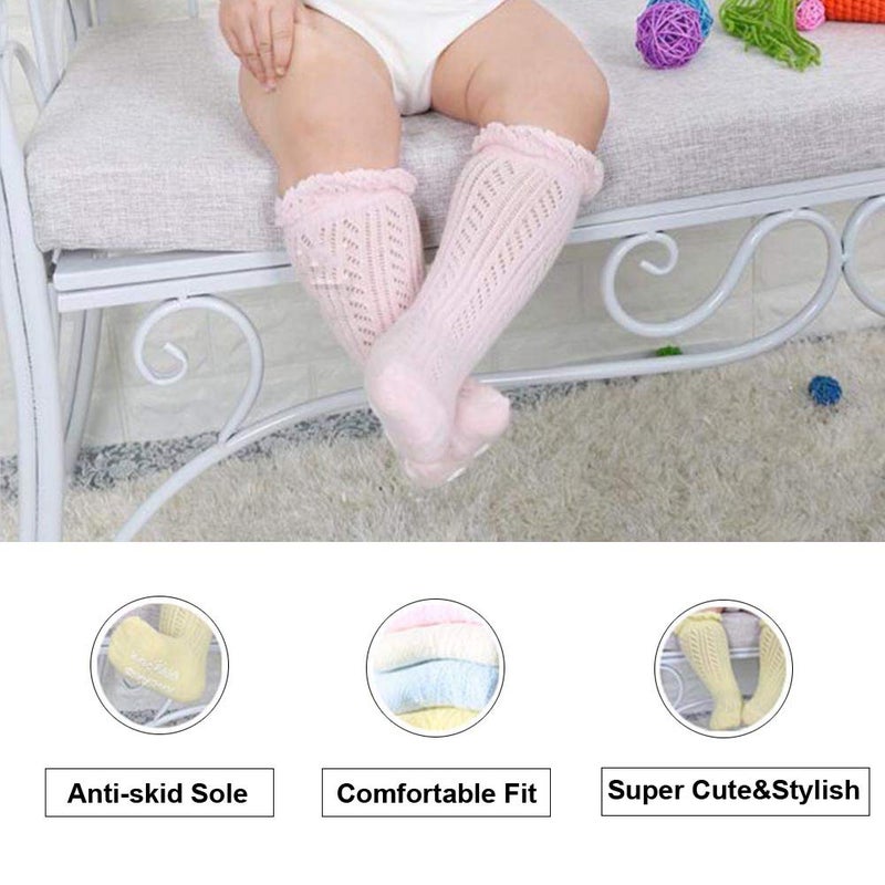 ACTLATI Baby Girls Knee High Socks Hollow Out Anti-skid Knitting Stockings Suitable for 0-2 Years Infants Toddlers - Image 3